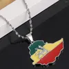 Hanger Kettingen Trendy Ethiopische Vlag Leeuw Kaart Ketting Voor Vrouwen Mannen Goud Kleur Zilveren Ketting Sieraden