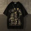 メンズTシャツアメリカンスタイルストリートダークスカルコットン男性と女性のためのショートスリーブTシャツ夏のルーズカップルウェアラウンドネックトップ230420