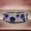 Anneaux de mariage couleur argent bleu/blanc CZ femmes Ly conçu luxe mode bandes de mariée accessoires bijoux étincelants