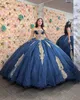 Suknia granatowa sukienki Quinceanera z Cape Bloską Luksusową Lace Applique Boning Corst Sweet 15 Vestidos de Cerimonia