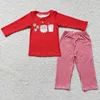 Set di abbigliamento 3 Simpatico Babbo Natale ricamato Natale Neonato Autunno Vestito Maglietta blu scuro Pantaloni scozzesi rossi Abiti 2 pezzi