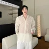Männer Casual Hemden Mode Männer Hemd Handgemachte Woll Mesh Revers Langarm Streetwear Lose Camisas Chic Koreanische Stil Kleidung