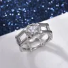 Cluster Rings VAGZEB 925 Sterling Silver Wedding Geometric Shape Hollow Out Band Round Cubic Zirconia Stylish Versatile Female Jewelry