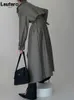 Couro feminino falso lautaro primavera outono longo cinza pu trench coat para mulheres raglan manga cinto pista designer de luxo moda europeia 231120