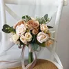 Bröllopsblommor Simulerade Rose Champagne Coffee Color Bride Bouquet