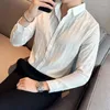 Męskie koszule mody falowe w paski Camisas de Hombre Business Single Breaste Długie, solidna sukienka koszula Streetwear Plus Size