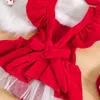 Rompers Christmas Toddler Baby Girls Velvet Fur Trim Romper Dress Hairband Set Xmas Costumes Princess Lovely Jumpsuits Clothes 231120