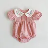 Rompers Toddler Baby Girls Grid Embroidery Dresses Summer Girl Infant Children Cotton Short Sleeve Onepiece 230421