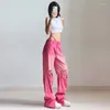 Dżinsowe dżinsy barwione rozerwane z rozcięciem Micro-Pull Mop Casual Spoders Pants Pink Gradient White 2023