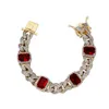 Bracciale rosso da uomo con catena cubana Miami lucida, set in argento 925 con diamante pieno