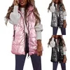 Gilets pour femmes Femmes Casual Solide Brillant Manteau À Capuche Gilet Fermeture À Glissière Poche Lâche Veste Sans Manches Épaissir Chaud Pour