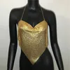 Women's Tanks Mesh Halter Tank Top Womens Metal Crop 2023summer Beach Sexy Gold Sparkly Sequin Chain Backless Club Cropped