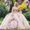 Sparkly Glitter Rose Gold Quinceanera Dresses 2024 Sweetheart Beaded Crystal Sequin Sixteen Birthday Party Gown Luxury Ball Gown Sweet 16 Dress Vestidos De 15 Anos