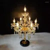 Table Lamps E14 7 Led Large Champagne Gold Wedding Candlestick Luz Party Crystal Glass Candle Holder Lamp Living Room