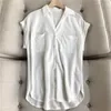 女性用Tシャツ夏の女性のカールスリーブブラウスターンダウンカラーTシャツエレガントなオフィスレディースカジュアルスリムポケットシャツTシャツアウトウェアトップ230420