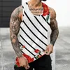 Canottiere da uomo Top da uomo Fitness Abbigliamento casual 3d Camicia senza maniche estiva stampata floreale a righe hawaiane Canotta da bodybuilding