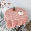 Table Cloth Checkered Round Tablecloth Cotton Linen Tassels Dust-Proof Cover For Dinner Party Wedding Decor