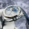 Luxury Watches Audemar Pigue Royal Oak Wristwatches Mechanical Watch Epic 26420Ti Titanium Blue Plate Chronograph 43mm 2021 Komplett uppsättning WN-FS4F