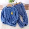 Pajamas Toddler Kids Boys Girls PJ's Winter Long Sleeve Cartoon Prints Fleece Tops Pants 2PCS SETFITS SET 231120