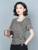 Women's Blouses Woman Summer Style Tops Lady Casual Short Flare Sleeve O-Neck gestreepte gedrukte Blusas DF4332