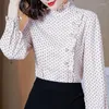 Damskie bluzki mody wydrukowane przyciski Paleśnie Polka Dot Bluzka odzież damska 2023 Autumn Loose Casual Tops All-Match Office Lady