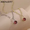 Colares Pingente Anenjery Red Zircon Colar para Mulheres 2023 Moda Luz Luxo Simples Retro Neckchain Requintado Jóias Diárias