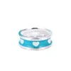 Tiffanyhsqrings Schmuck Blauer Emaille-Liebesring 925 Light Luxuriöser herzförmiger breiter Paarring