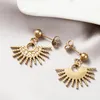 Dangle Earrings Fashion Scalloped Gold Plated For Women Vintage Baroque Black Enamel Cross Round Stainless Steel Earring