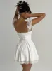 Casual Dresses Mozision Elegant White Lace Strap Mini Dress for Women Fashion Sleeveless Backless Loose Sexy Short Vestido Clubwear 230421