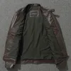 Mens Leather Faux Top Layer Cowhide Jacket Fashion Slimfit Stand Collar Leisure Bomber 100% äkta Vintage Short Zipper M 231120