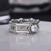 Cluster Rings VAGZEB 925 Sterling Silver Wedding Geometric Shape Hollow Out Band Round Cubic Zirconia Stylish Versatile Female Jewelry