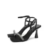 Sandals 2023 Fashion Rhinestones High Heels Gladiator Black Ankle Strap Strappy Women Sexy Stiletto Party Bridal Shoes