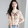 Chemisiers pour femmes Impression vintage Gaze Spliced Floral Bow Shirt Vêtements pour femmes Été et automne Commute Tops Oversize Loose Sweet