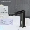 Badkamer wastafel kranen mttuzk messing dek gemonteerd vierkant zwart automatische sensor kraan bassin touchless infrarood koude kranen