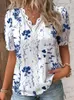 Kadınlar bluz gömlek bluz açık sarı mavi beyaz çiçek dantel kaplamalar baskı kısa kollu gündelik tatil temel v boyunlu uyum