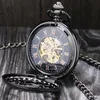 Pocket Watches Luxury Steampunk Mechanical Watch Silver/Black Hollow Flower Steel Hand Wind Män Kvinnor Pendant FOB CHAIN ​​Birthday Prespocket