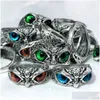 Cluster Rings Bk Lots 30Pcs Colour Eyes Owl Vintage Mix Retro Punk Gothic Rock Men Women Cool Party Gifts Jewelry Drop Delive Dhgarden Dhhoj