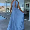 Casual Jurken Mouwloze Holle O Hals Maxi Zonnejurk Zomer Effen Kleur Hoge Taille Feestjurk Sexy Roze Backless Geplooide Strand vestidos