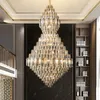 Pendant Lamps Home Duplex Building Living Room Chandelier Villa Jump Floor Hollow Luxury Middle Yellow Crystal