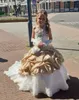 Vestidos de meninas de flores ruched vintage para festas de casamento champanhe e marfim para o pescoço de pescoço com renda de renda da princesa Long Graduação Crianças de vestuário formal