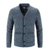 Men's Sweaters Jacket Sweater Daily Holiday Regular Thicken V Neck Button Cardigan Fleece Knit Top Long Sleeve Medium Stretch