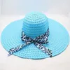 Szerokie brzegowe czapki kobiety Sun Hat Big Straw Foppy Lopard Riopbon Summer Beach Cap Woman 2023 Sombrero Mujer Verano