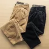 Calças masculinas Japão Estilo Vintage Corduroy Casual Outono Inverno Cor Sólida Solta Simples Multi Bolsos Calças Literárias Clássicas