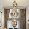 Pendant Lamps Villa Living Room Crystal Lamp El Lobby Chandelier Duplex Middle Floor Hollow Simple Spiral Staircase Long LOFTER