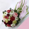 Kwiaty ślubne romantyczny bukiet z wstążką sztuczne piwonii różowe zielone akcesoria ślubne
