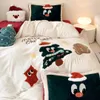 set consolatore Copripiumino natalizio limitato Set biancheria da letto di design Lenzuola Spina ricamata cartone animato alce Letto in pile di latte caldo addensato Set da 4 pezzi s