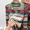 Women's Polos Polo Neck Shirts For Women Long Sleeve Tops Striped Clothing Knit Youth Offer Summer 2023 T-shirt Woman Cotton