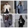 Women's Jackets Women's With Buttons Bombers Grey Long Sleeve Coat Lady Warm Pockets Outwear 2023 Spring Winter K118