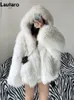 Womens Fur Faux Lautaros winter furry thick hair keeps warm and soft synthetic fur jacket womens hooded bat sleeve loose casual designer clothing 231121