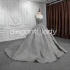 Silver Grey Sparkly Quinceanera Dresses Sweetheart Gillter Skirt Crystal Bustle vestido de 15 quinceanneras Sweep Train